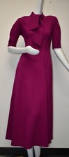 $2290 NEW Lela Rose Tie Neck Tea Length Dress Magenta Pink Midi Stretch Wool 2 4
