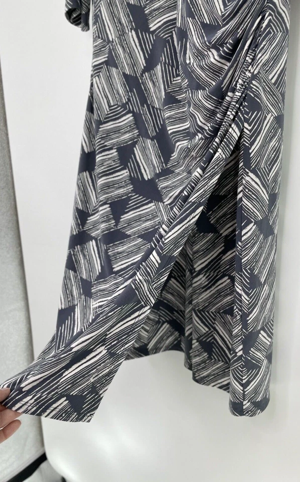 Lauren By Ralph Lauren Gray & White Ruched Jersey Faux Wrap Dress Size 14 - Image 3 of 4