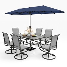 8 Pieces Outdoor Table and Chairs for 6 Person Outdoor Dining Set with Umbrella