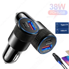 38W 12V USB C Car Phone Fast Charger Adapter PD/QC USB A Cigarette Lighter Plug