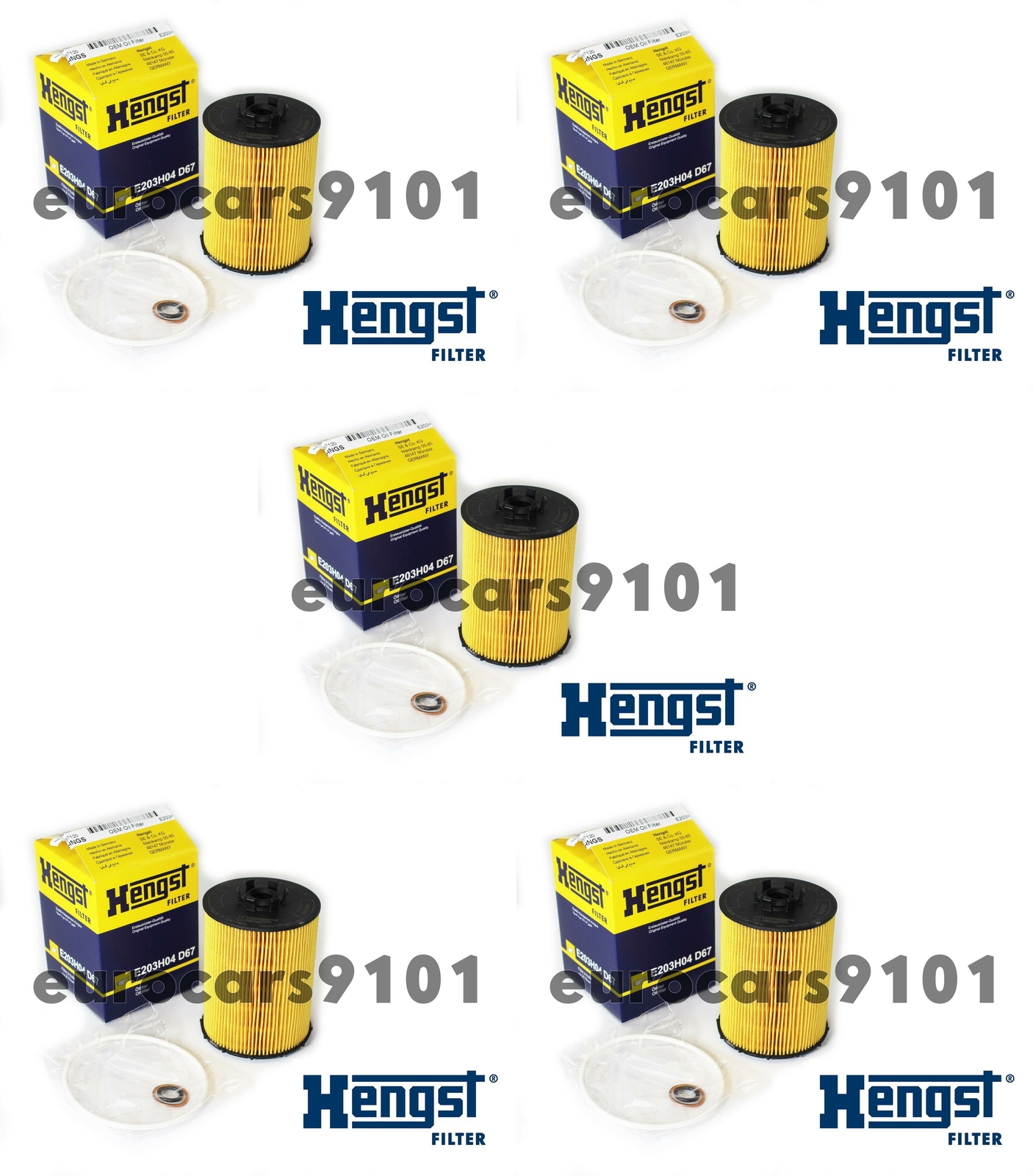 Set of 5 BMW Rolls-Royce Hengst Filters Engine Oil Filters E203H04D67