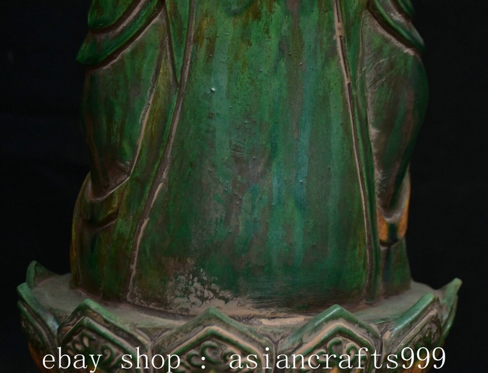 18" Alte chinesische Tang Sancai Keramik Porzellan Freier Sitz Guan Yin