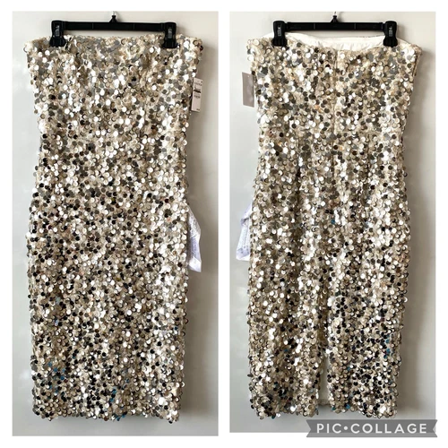 OFF WHITE Abito The Population Viviana abito senza spalline paillettes bianco sporco multi L