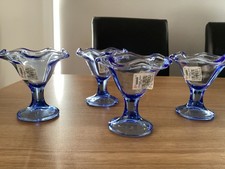 Vintage Italian Fidenza Glass Dessert Bowls Sundae Cobalt Blue Art 1970's NEW