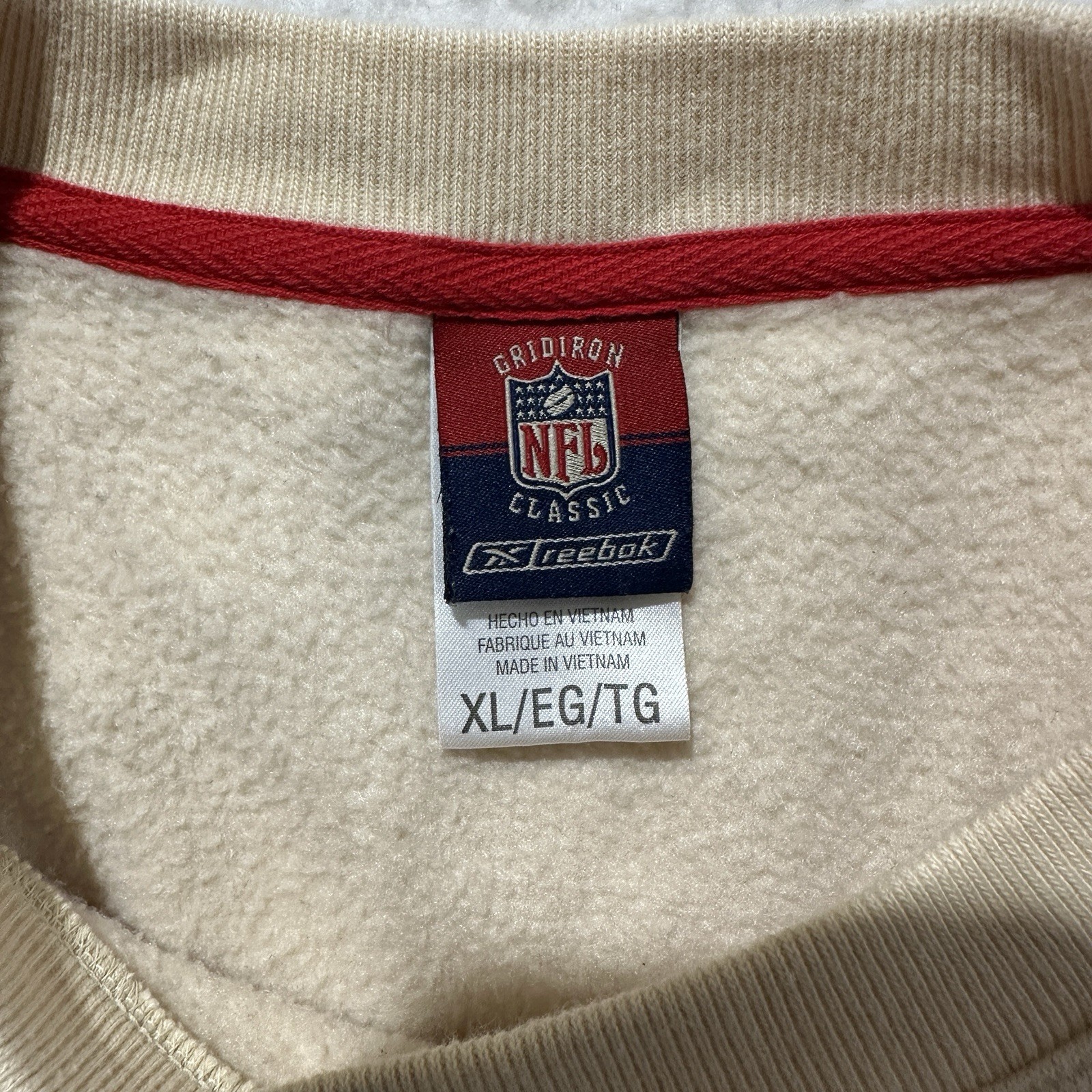 Reebok NFL Gridiron Classic Crewneck Ivory Fleece Pullover Men’s Size XL thumbnail 3