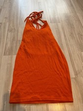 SHEIN Women's Orange Ribbed Halterneck Mini Dress Size S