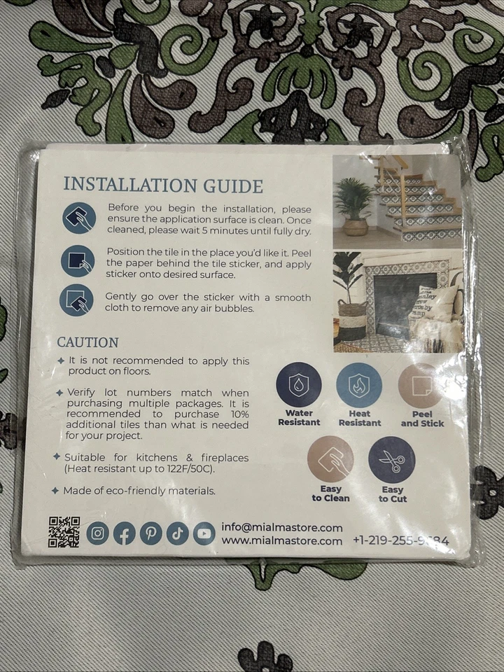 MI ALMA 24 adesivos de azulejo estilo boho amarelo e verde NOVO 6X6 polegadas - Imagem 4 de 4