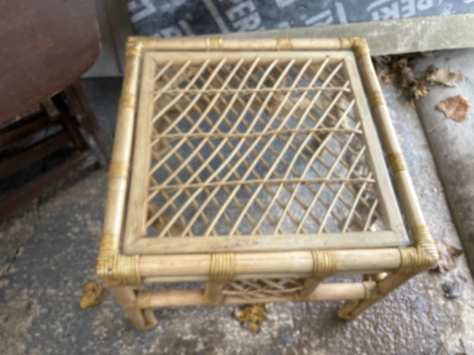 Vintage Retro Brown Bamboo Glass Top Coffee Table 51 x 51 cm x 41 cm high - Image 2 of 4