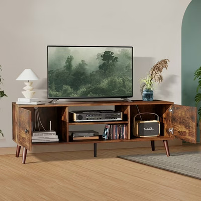 TV Stand for 55 Up to Entertainment Media Center 2 Cabinet Storage Console Table