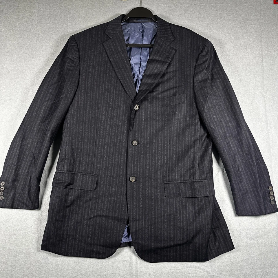 Isaia Traje A Medida Para Hombres 44R Azul Marino Rayas Lana 36x30 Italia Blazer Pantalones Conjunto Foto 2 de 4