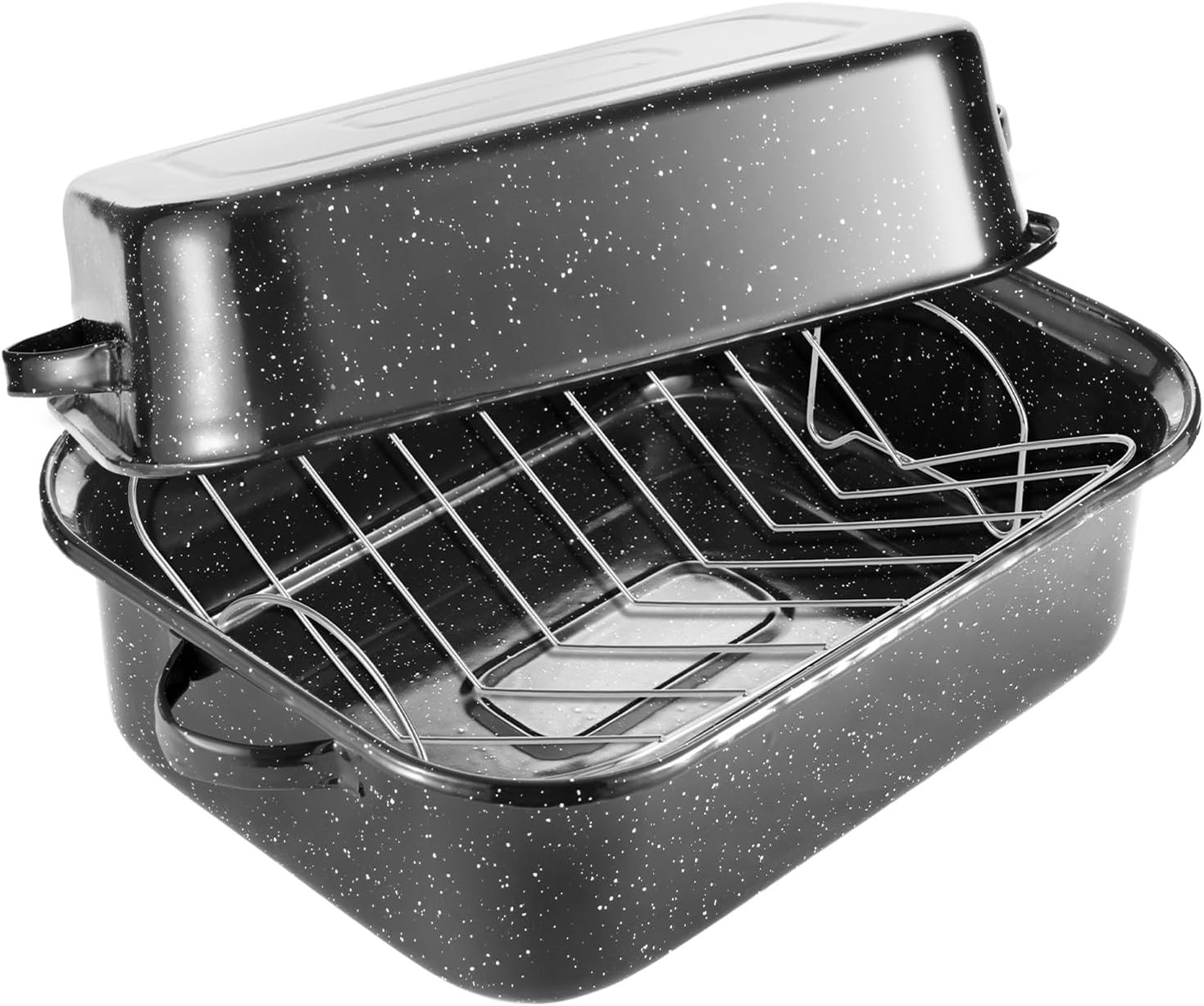 Roasting Pan with Rack, 21” Rectangular Granite Roaster Pan