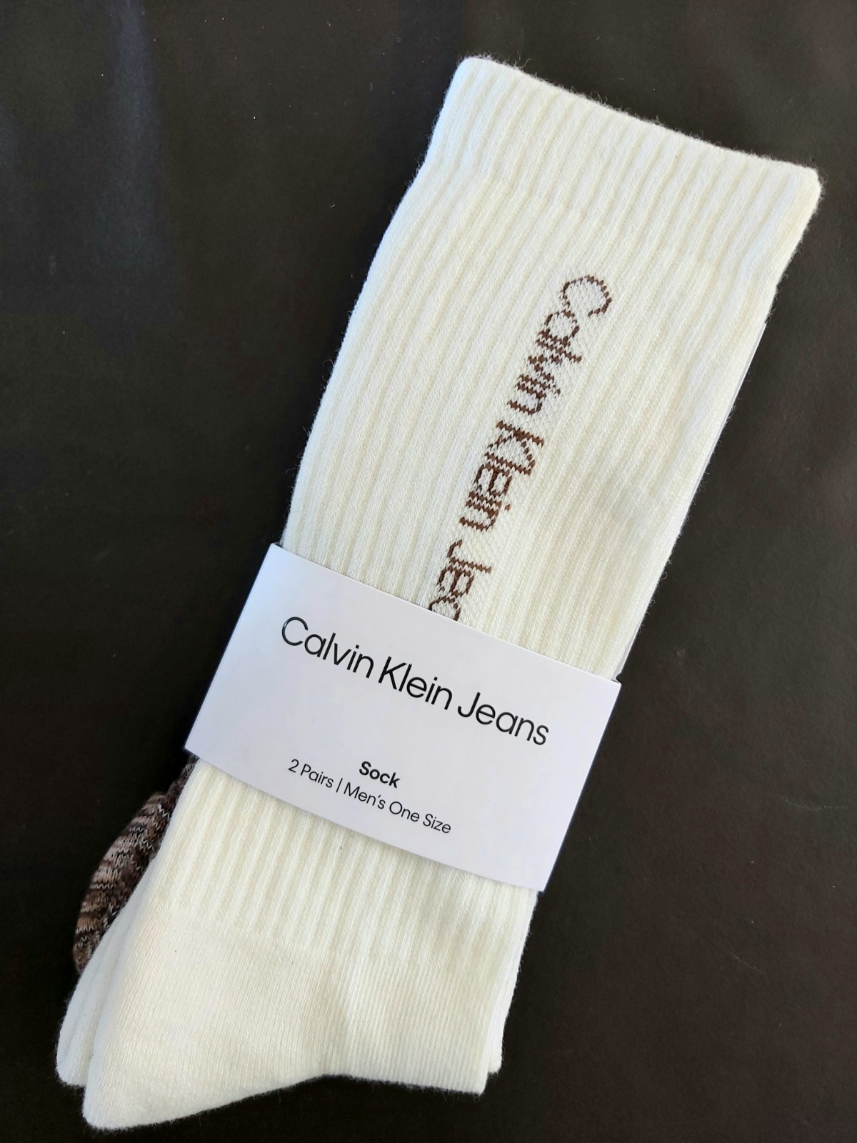 Genuine CALVIN KLEIN Light Cream / Brown Cushioned CREW SOCKS 6.5-11 40-46 ck11