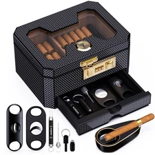 Cedar Wood Cigar Humidor with Lock, Humidifier, 2 Cutters  Ashtray