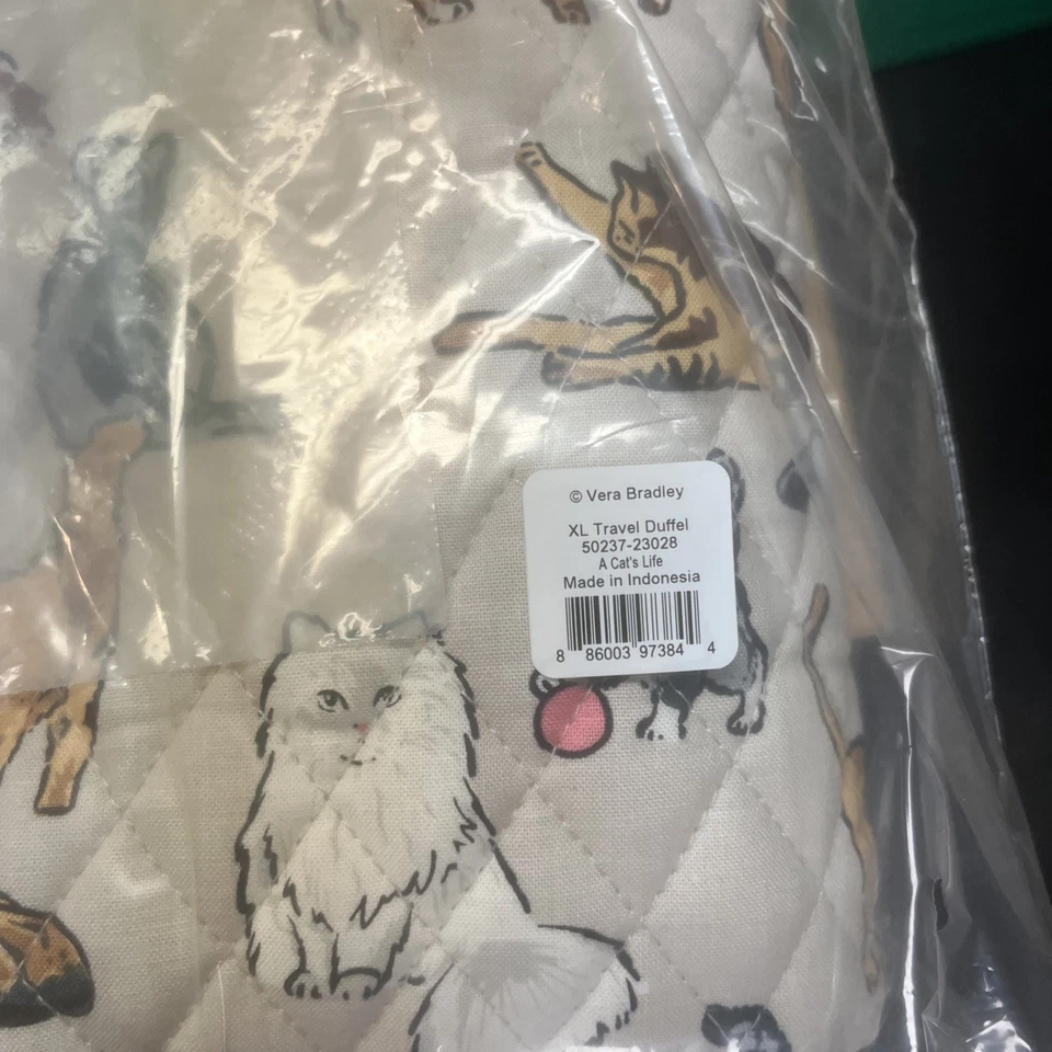 Bolso de Lona Vera Bradley A Cat's Life Extra Grande (XL) Traveler Nuevo con Etiquetas Foto 3 de 4