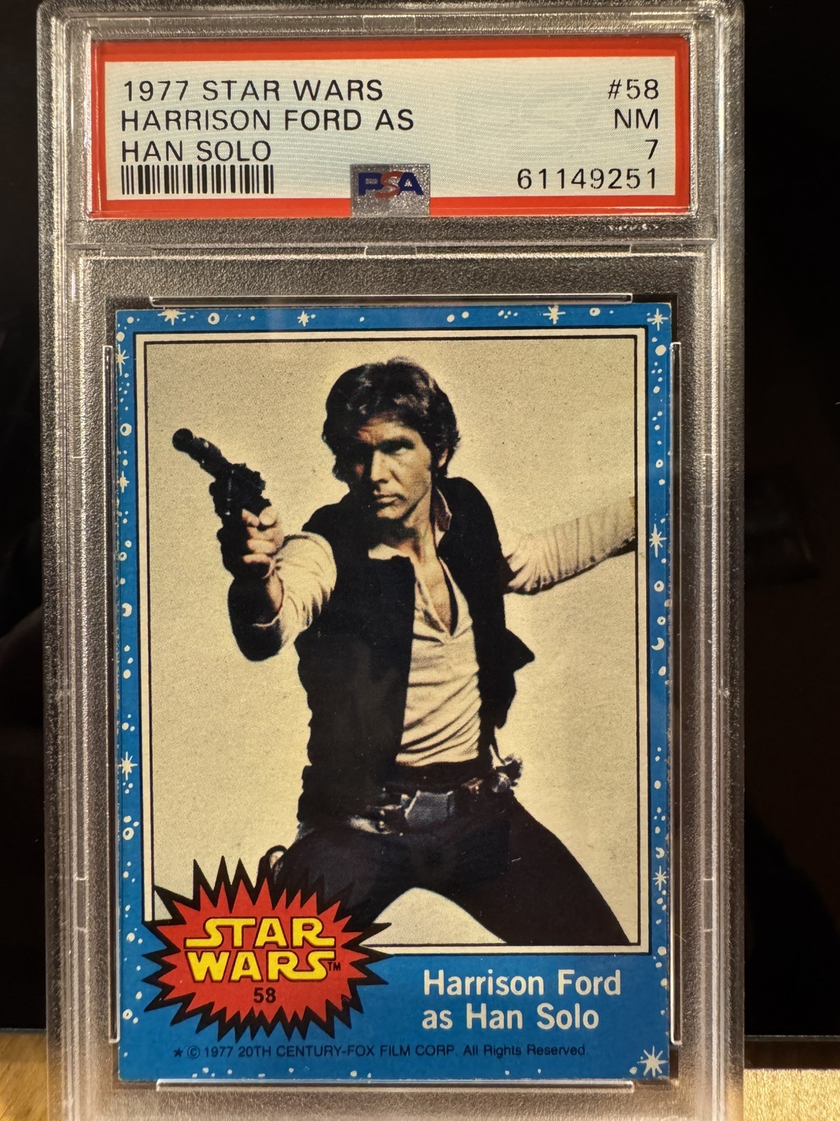 1977 Topps Star Wars Series 1 Harrison Ford as Han Solo #58 PSA 7 Fresh New Slab