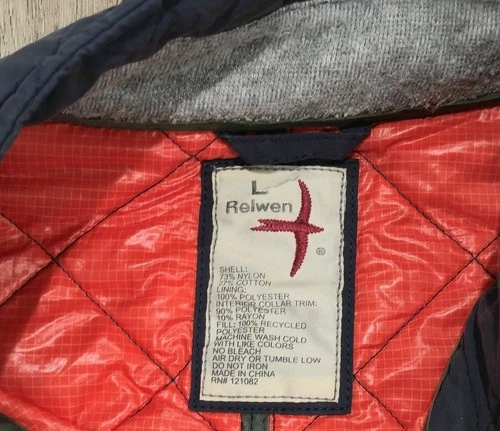 Relwen Insulated Tanker Jacket Men's Sz Large Blue Quilted Orange Lined Coat image 5