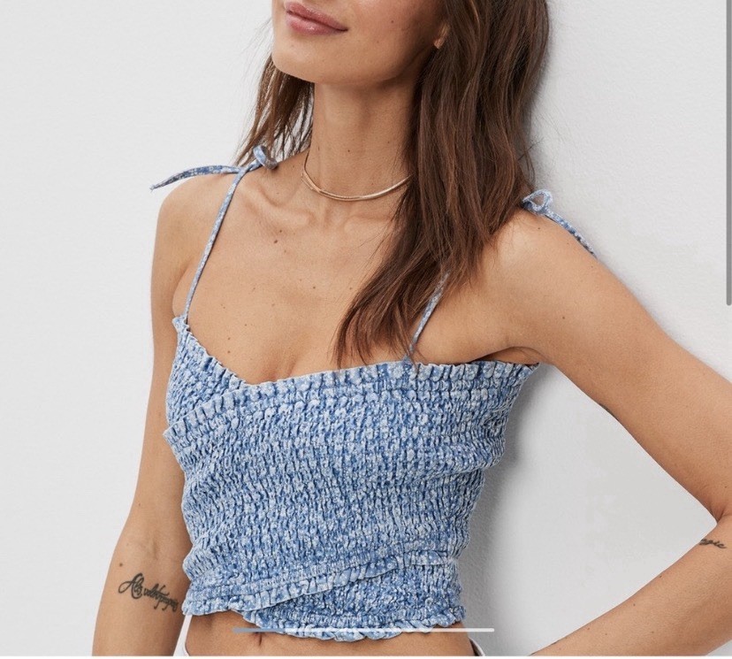 ✨NWT✨American Eagle | Blue/White Smocked Crossover Cotton Crop Top/Tank Sz XL
