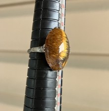 Antique Golden Rutilated Quartz 18 11mm Ring 7.5 silver Metal Tarnishing 