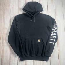 Vintage Carhartt Pullover Hoodie Mens Small Black Faded Holes Distressed