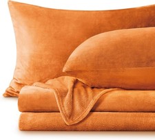 4PC Flannel Sheets Queen Size Burnt Orange Soft Fluffy Fall Fleece Sheets Set