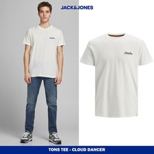 Mens Jack & Jones crew neck embroidered logo t-shirt, off white, short sleeve
