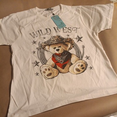 Natalie B Cowgirl Bear Western Graphic 100% Cotton T-Shirt Women s Size L
