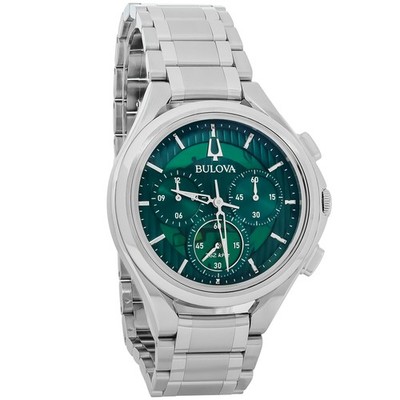 Bulova Curv Men's Green Dial Stainless Steel Chronograph Quartz Watch - 96A297