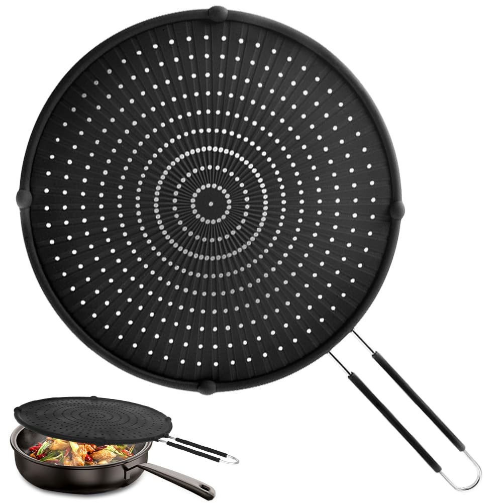 Splatter Screen for Frying Pan, Grease Guard, Black, Black