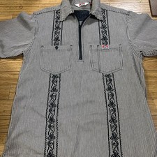 Ben Davis Striped Embroidered Work Shirt Short Sleeve Medium Japan