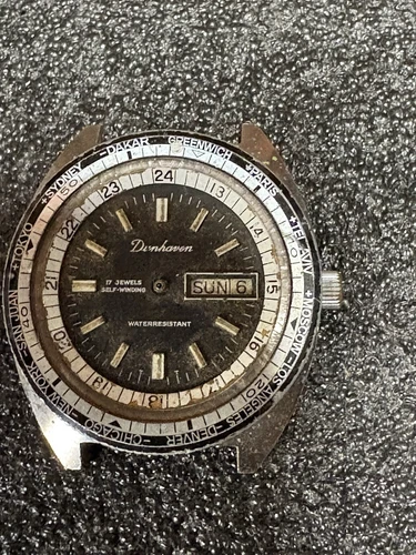 Vintage Dunhaven Diver World Time Military For Parts