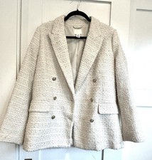 H M Cream Boucl Double-Breasted Blazer Small