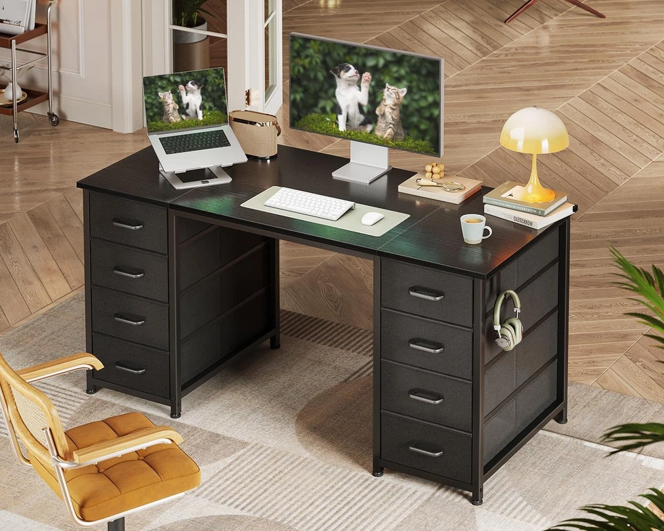 Schreibtisch mit 8 Stoff Schubladen 120x48cm Schreibtisch mit Stauraum Comput... - Bild 2 von 4