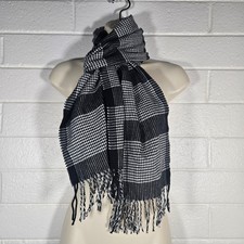 Vtg Houndstooth Plaid Scarf Fringe Winter Classic Cashmere Feel Wool 13x68