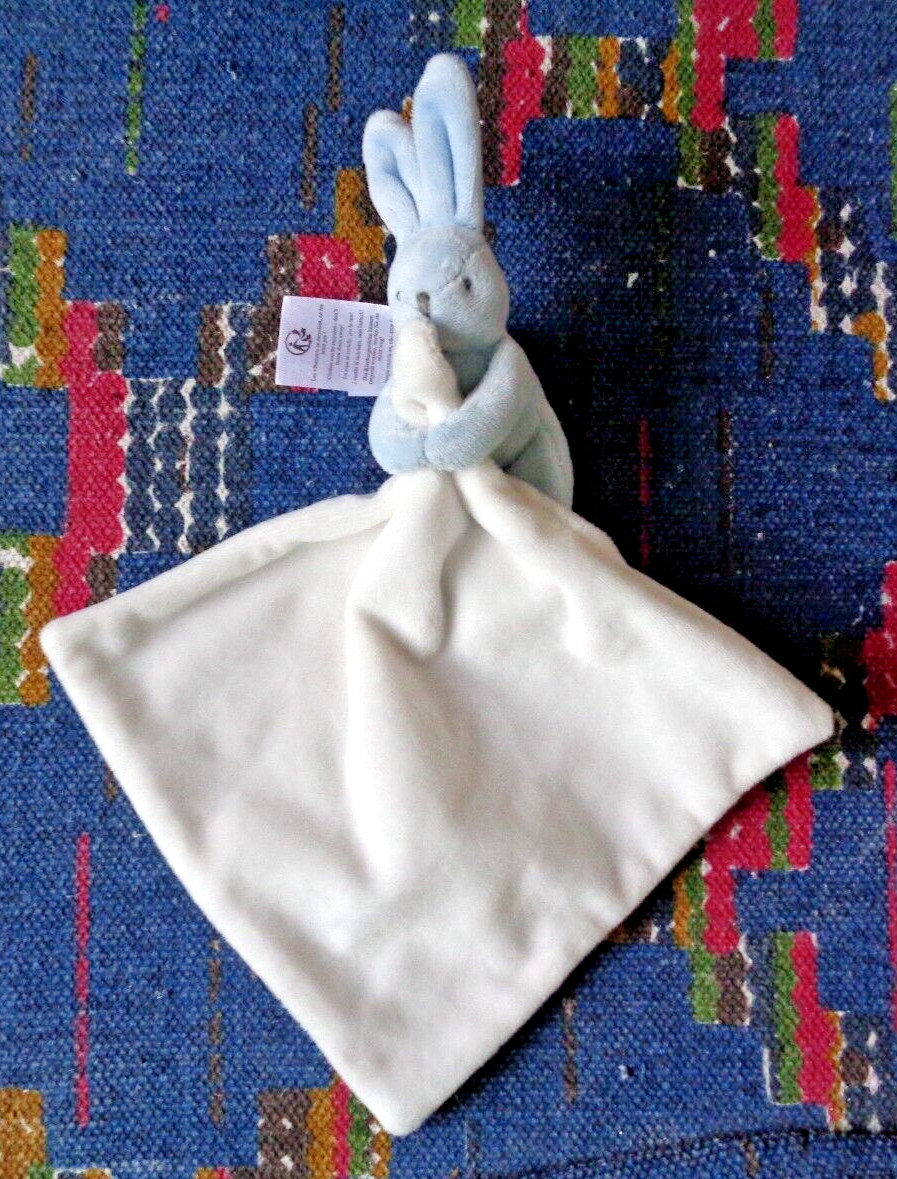Doudou mouchoir lapin bleu blanc Jacadi KOM 9 cadeau de naissance idéal