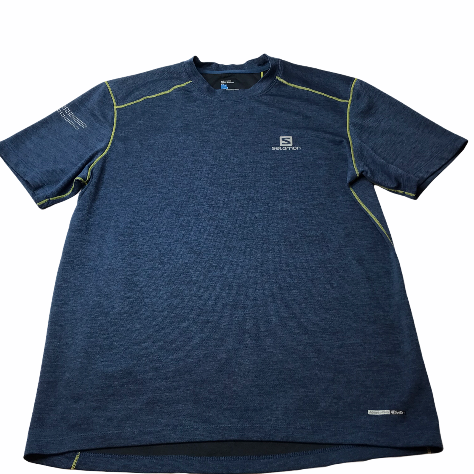 T shirt atletica da uomo Salomon taglia small da uomo. Blu scuro. Tasca con cerniera collo Crew