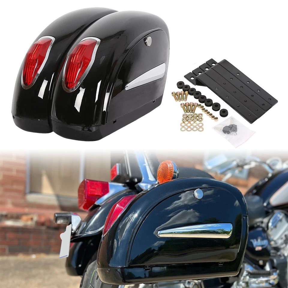 Black Universal Motorcycle Saddle Bag Saddlebags Trunk For Honda Harley Yamaha - Image 4 of 4