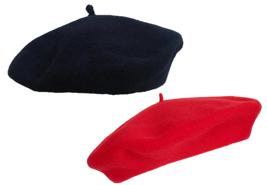 Unisex Black Red French Beret Hat Mime Cap Fancy Dress Costume
