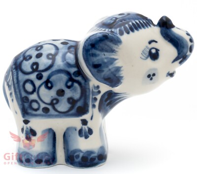 Elephant Collectible Gzhel Porcelain Figurine hand-painted 