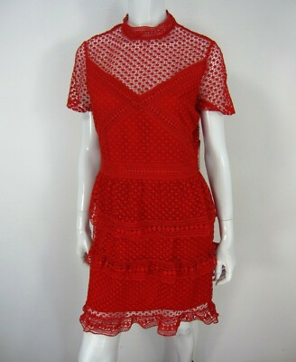 #ad AQUA NWT Short Sleeve Mock Neck Red Dress Exposed Zipper Size M Medium Ruffled $67.49