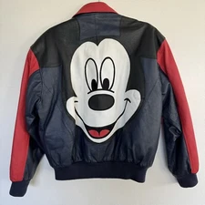 Vintage 90s Disney Mickey Mouse Leather Jacket Mens Small Mickey Unlimited AOP