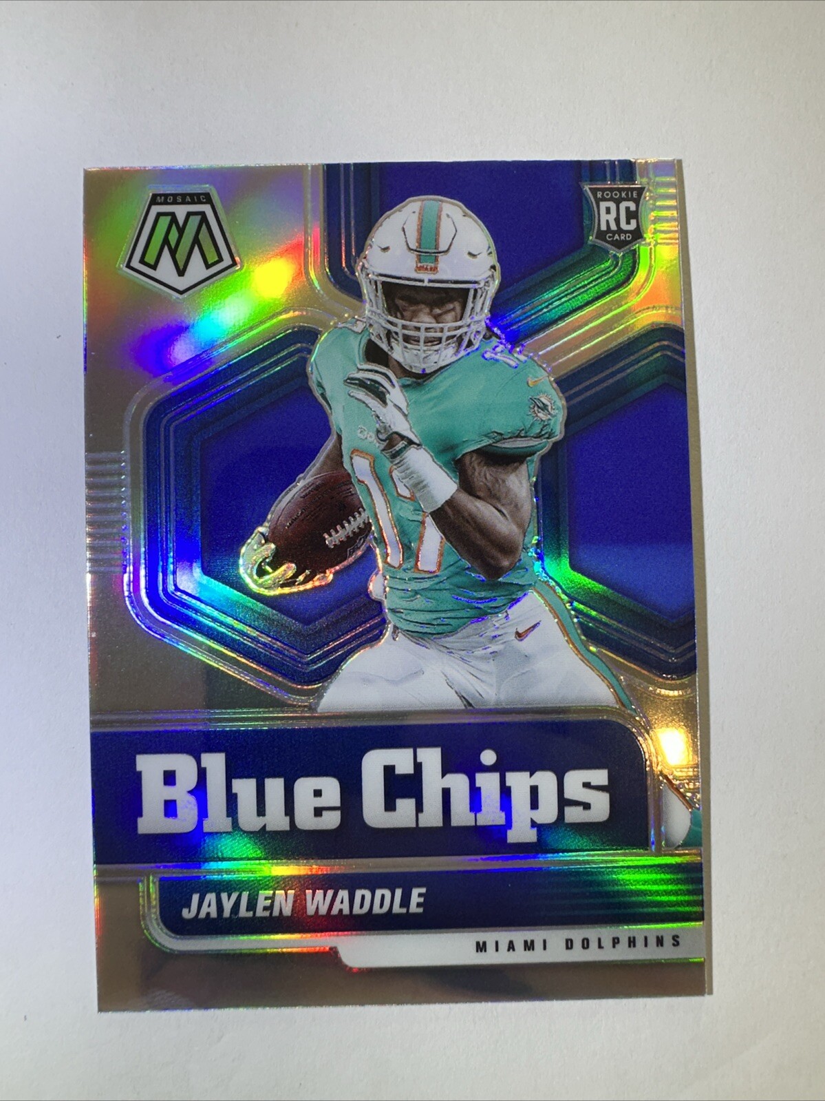 2021 Panini Mosaic Jaylen Waddle Blue Chips Rookie Silver Prizm #8