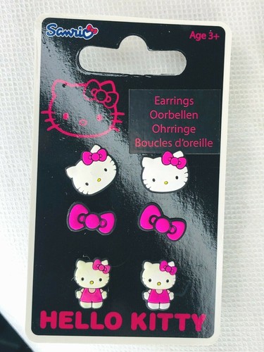 Earrings Hello Kitty Cat Cute Face 3x Sets Official Sanrio New - Picture 1 of 5