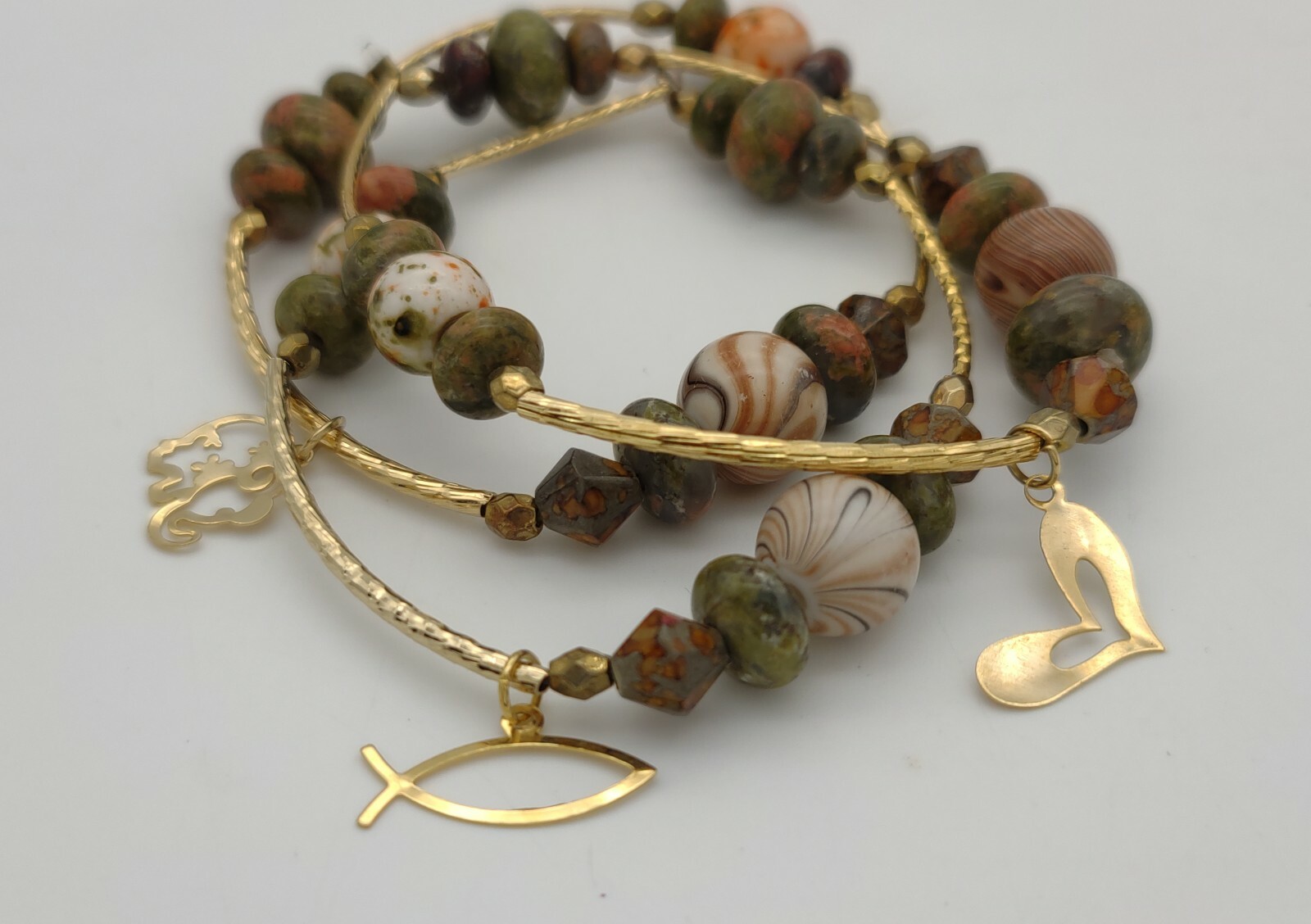 Boho Bracelets  Stackable Agate Green Elephant He… - image 1