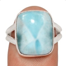 Natural Genuine Larimar - Dominican Republic 925 Silver Ring s.8 CR68834