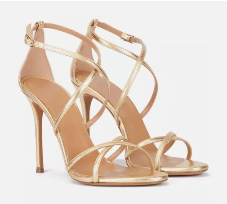 PANTOFOLA D’ORO Sandali donna punta aperta tacco alto cinturino incrociato stiletto scarpe festa matrimonio
