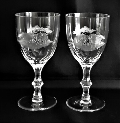 Two Luxury Lead Crystal Wine Goblets, Safari Elephant,  Varga Crystal