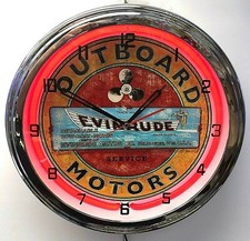 Evinrude Boat Motors 16" Red Neon Clock Chrome Finish 