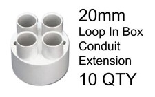 10x 20mm 4 Way Loop In Extension Box Electrical Conduit PRECISION White PCF20L4W