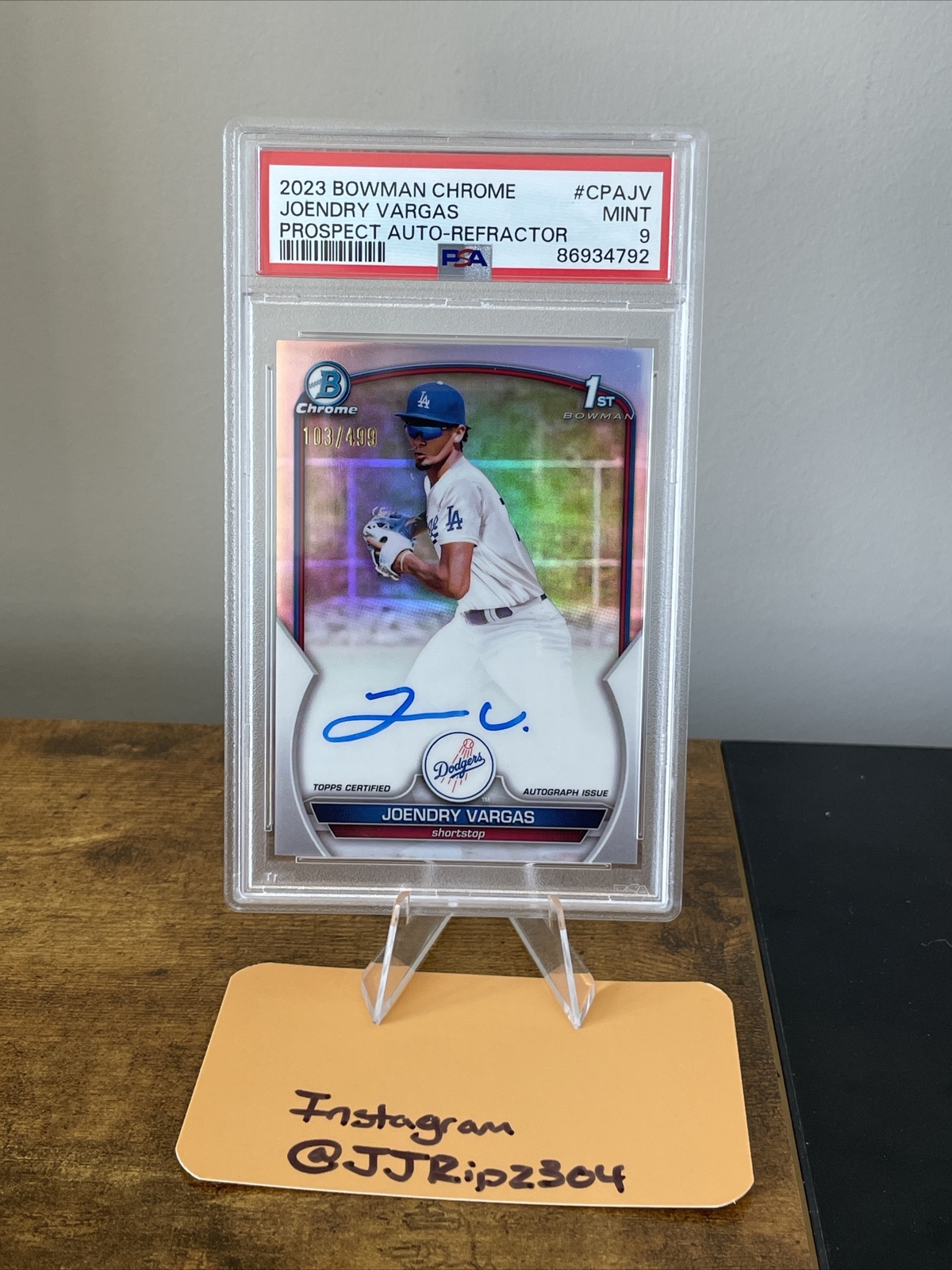 JOENDRY VARGAS 2023 BOWMAN CHROME 1ST REFRACTOR AUTO /499 PSA 9 - No. CPA-JV