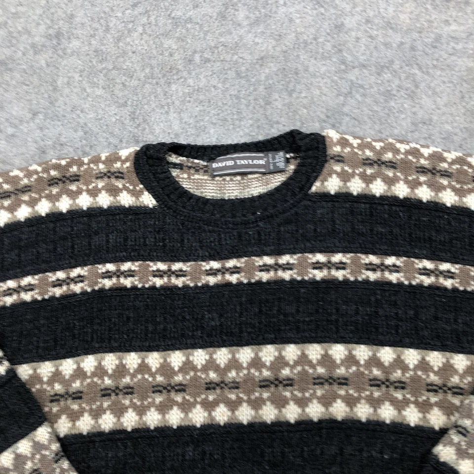 Suéter Vintage David Taylor Para Hombre Grande Negro Beige Tejido Grueso Pullover Foto 4 de 4
